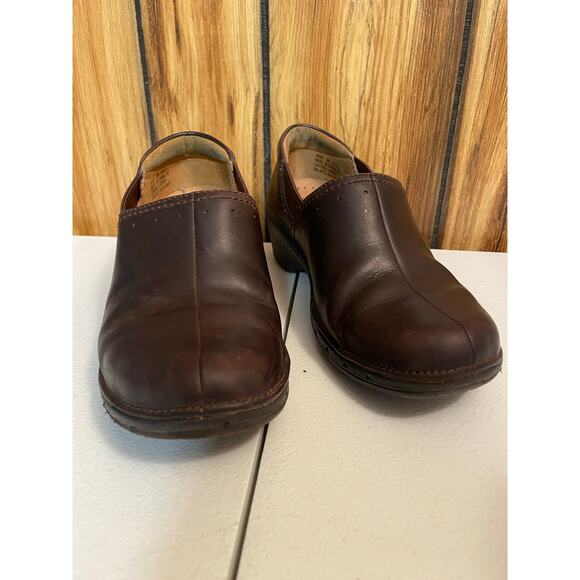 Clarks slip on soft leather brown size 5 chunky heel un structured women’s - Picture 5 of 9